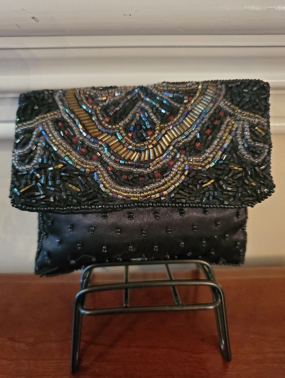Art Deco Black & Multi-Color Beaded Evening Clutch